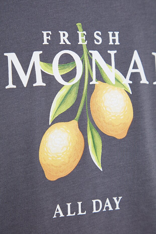 Antrasit Oversize Bisiklet Yaka Kısa Kol Baskılı T-Shirt TMNSS23TS00089 - 6