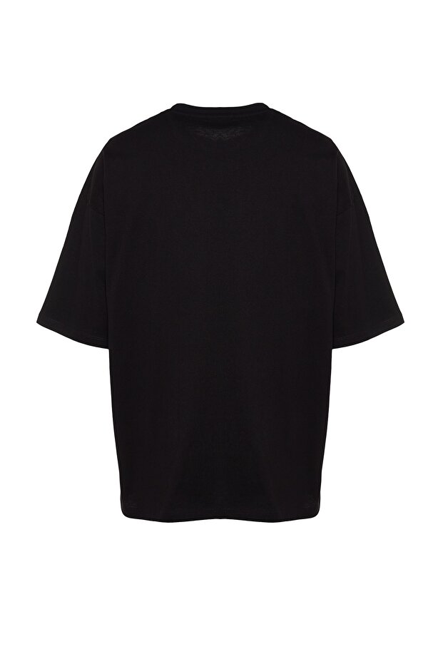 Siyah Oversize %100 Pamuklu Minimal Yazı Baskılı T-Shirt TMNSS23TS00084 - 8