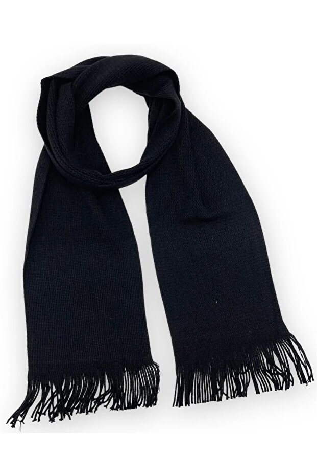 Siyah Unisex Örme Atkı - 1