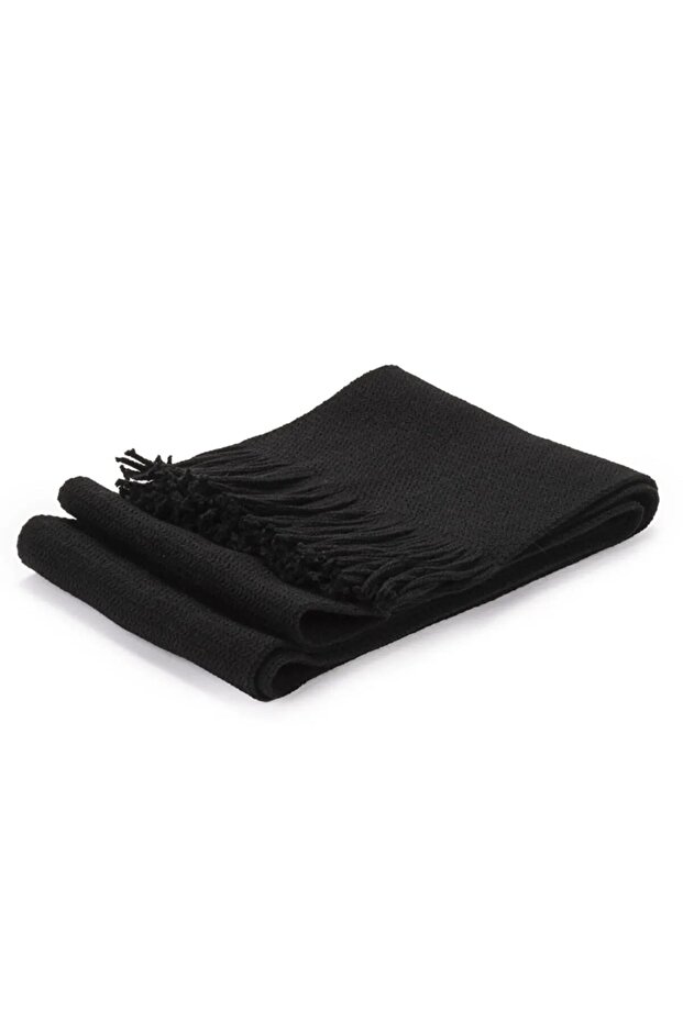 Siyah Unisex Örme Atkı - 2