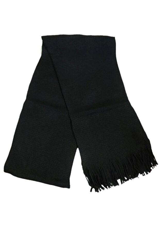 Siyah Unisex Örme Atkı - 4
