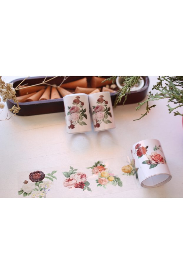 Rose Patterned 2 Pieces Transparent Sticker Journal Label
