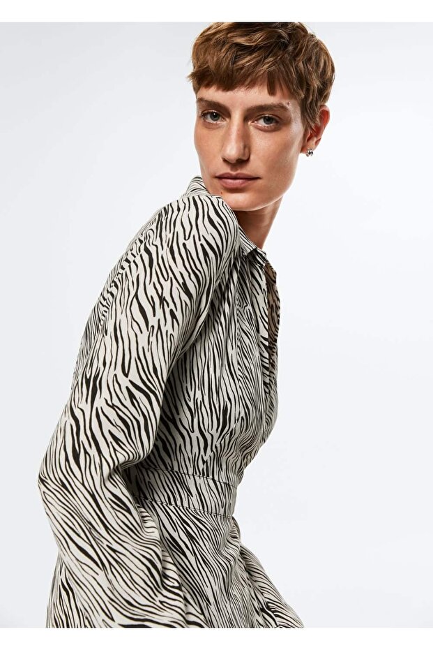 Hayvan Desenli Uzun Elbise - 5