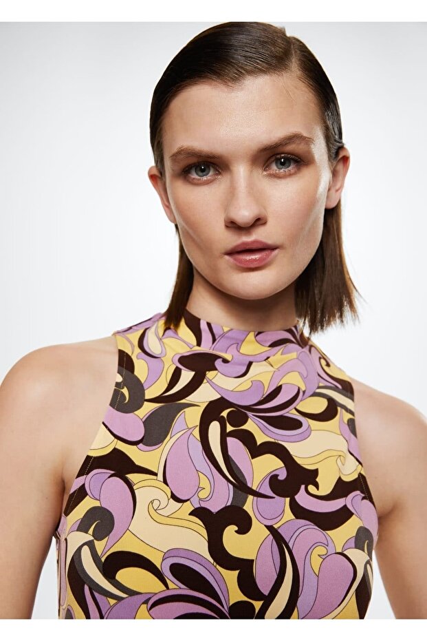 Desenli Retro Elbise - 5