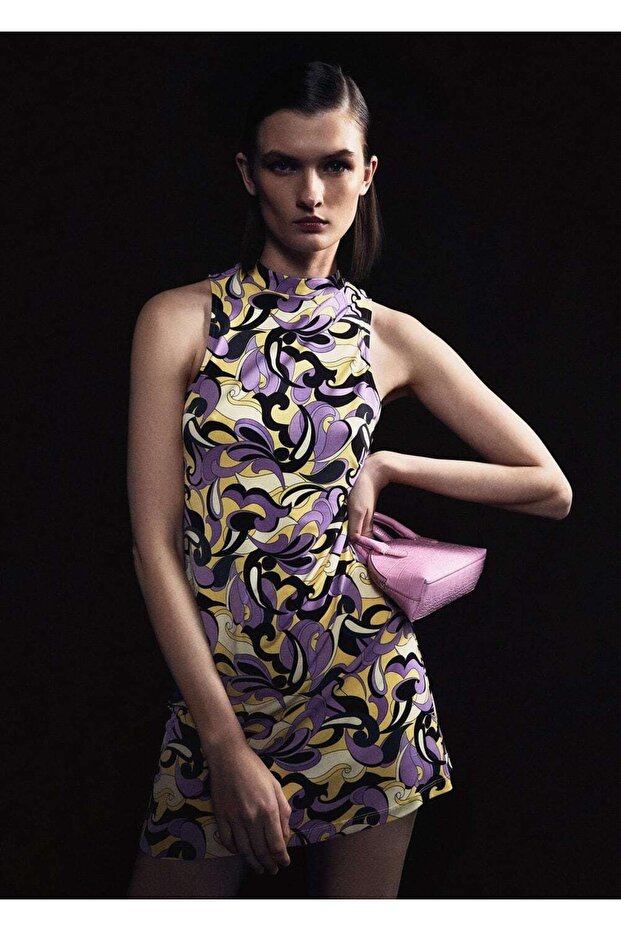 Desenli Retro Elbise - 6