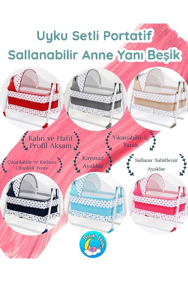 Uyku Setli Portatif Sallanabilir Anne Yanı Beşik ** Alt Açma Minderi Hediyeli ** - 8