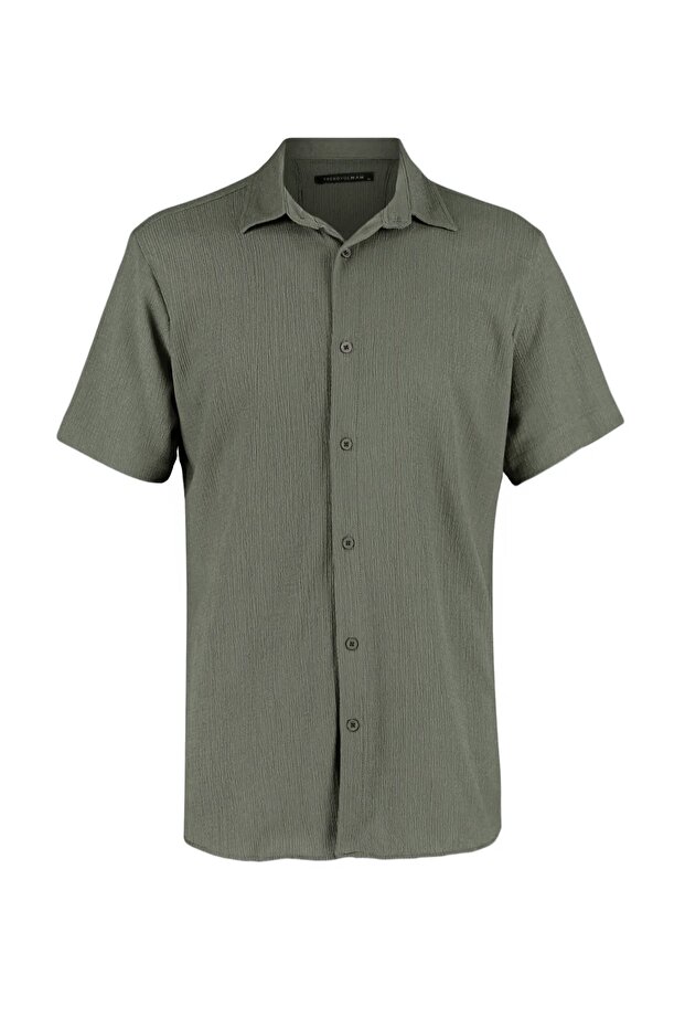 Haki Regular Fit Kısa Kol Yazlık Dokulu Bürümcük Örme Gömlek TMNSS23GO00055 - 6
