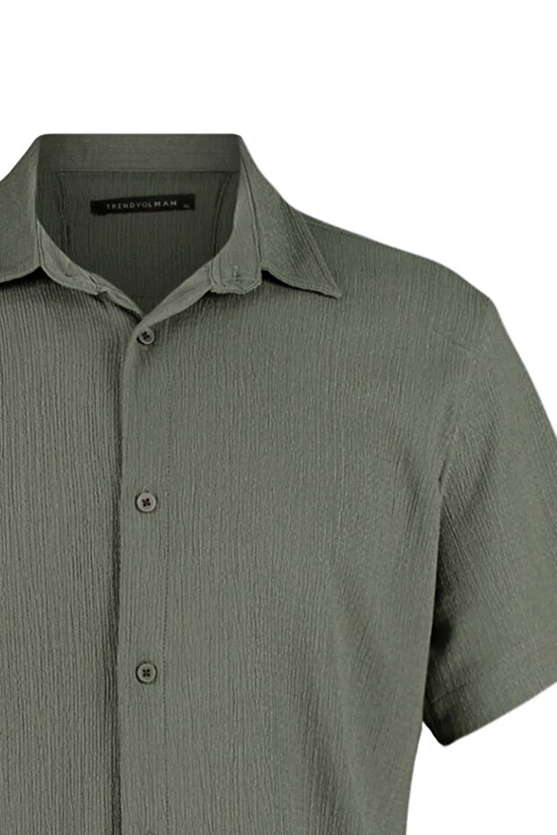 Haki Regular Fit Kısa Kol Yazlık Dokulu Bürümcük Örme Gömlek TMNSS23GO00055 - 7