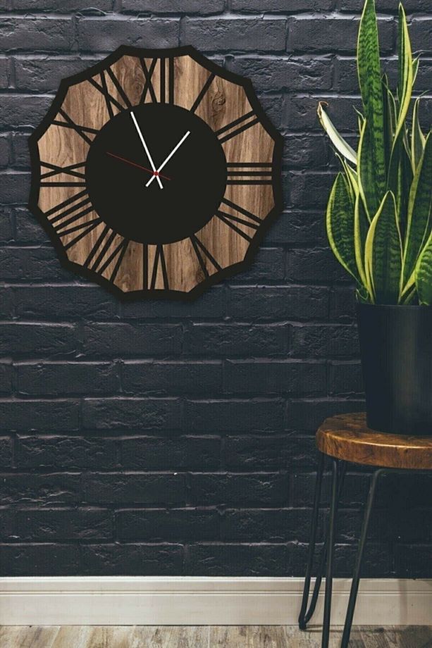 Dekoratif Modern Ahşap Duvar Saati - 1