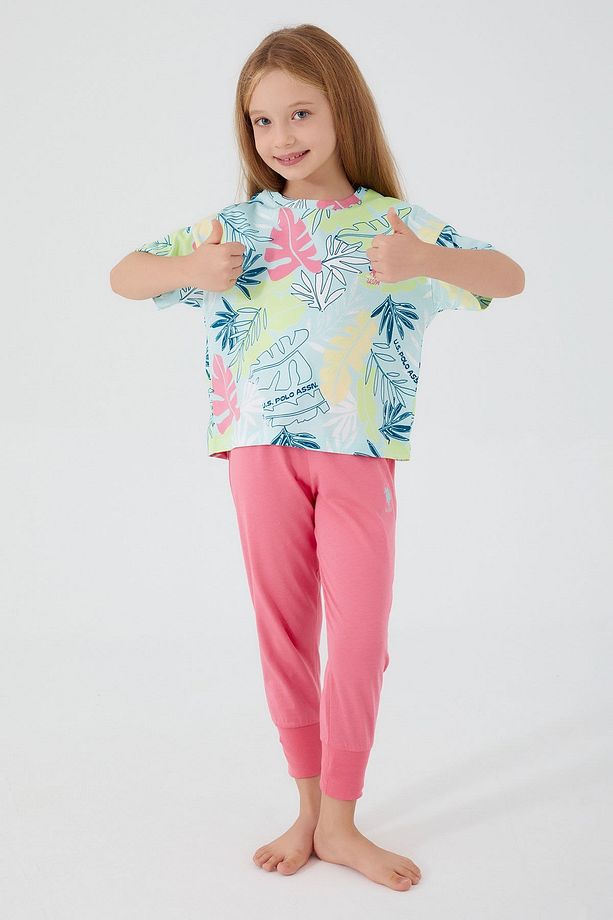 U.s. Polo Assn With Leaf Patterns Açık Yeşil Kız Çocuk Kısa Kol Pijama Takım - 2