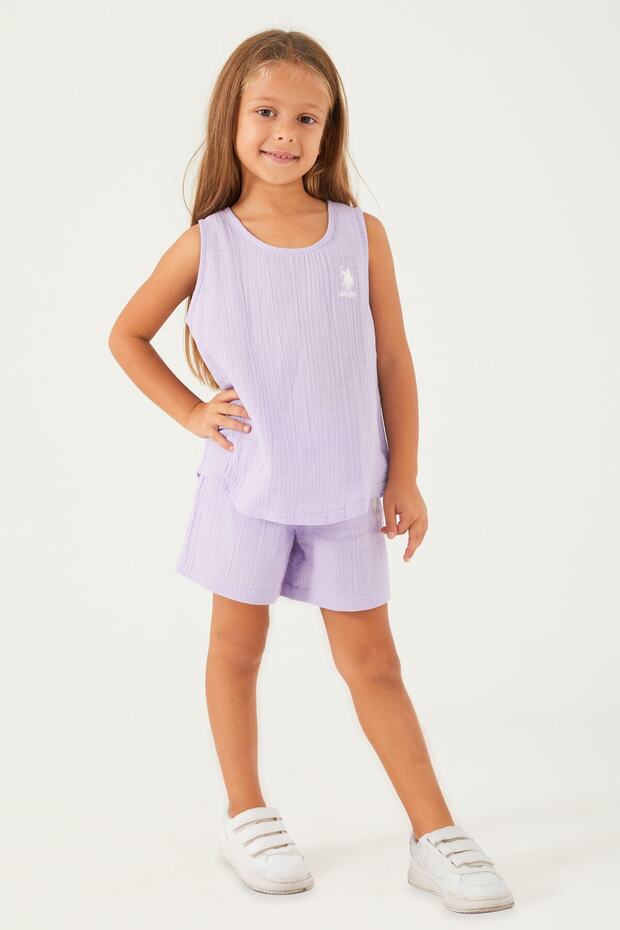 Light Purple Reflection Detail Lila Kız Çocuk Şort Takım - 2