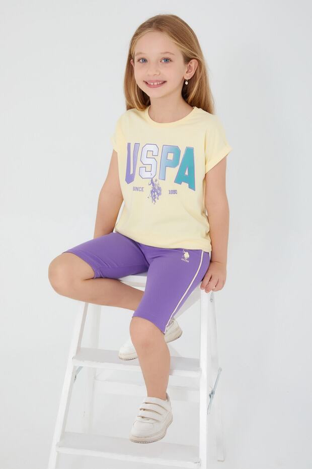 Base. Polo Assn Shapeless Writing Light Yellow Girls Bermuda Suit