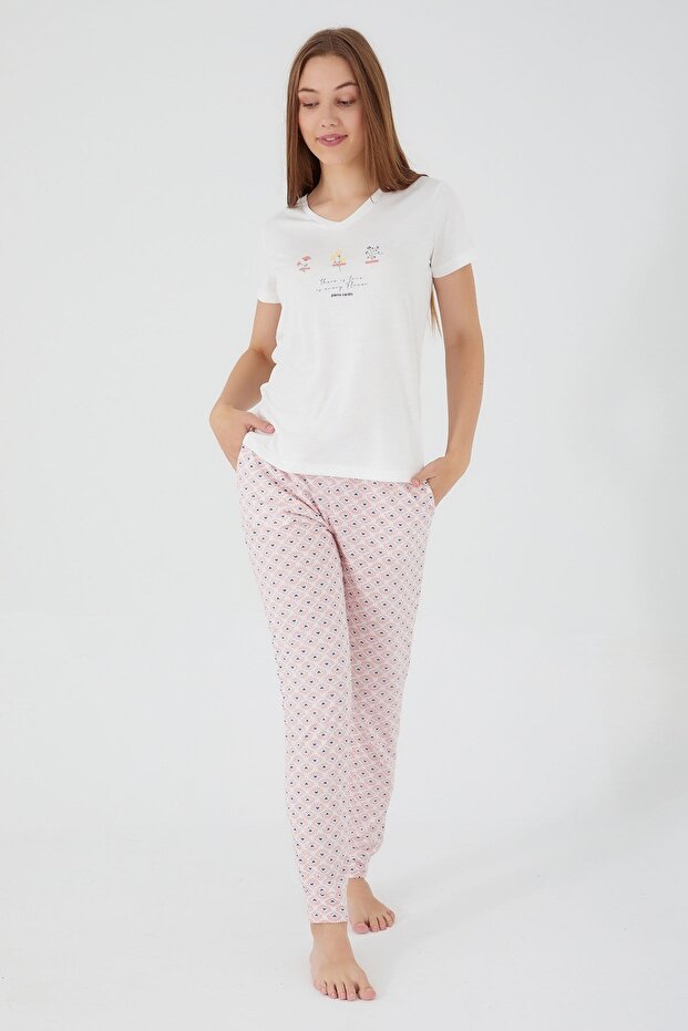 There Is Love Cream Women's Short Sleeve Pajama Set