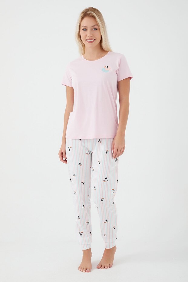 Parrot Powder Pink Women's Short Sleeve Pajama Set