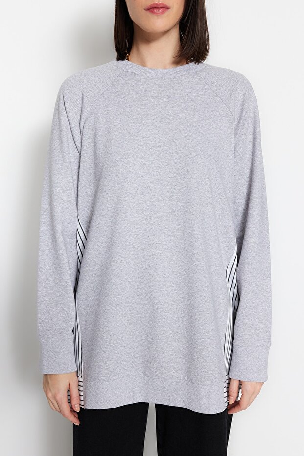 Gray Oversize Woven Piece Knitted Tunic Tctss23Uk00092 - 3