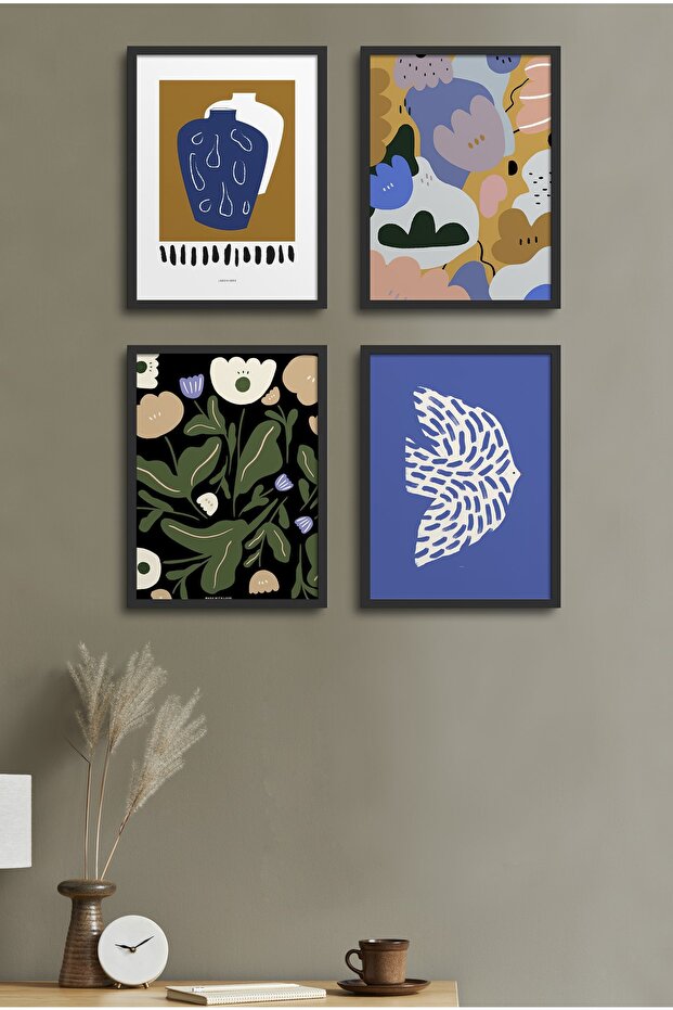 Siyah Çerçeveli 4'lü Tablo Seti D-018 - 1