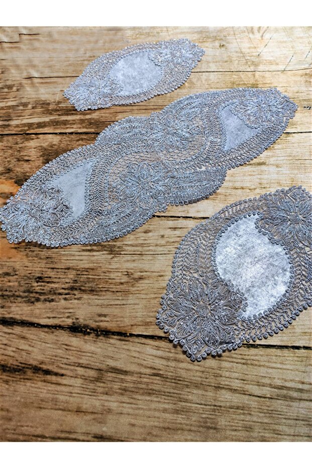 Living Room Set, Bedroom 3 Piece Coffee Table Cloth, Table Cloth 3 Piece Room Set - Gray Velvet