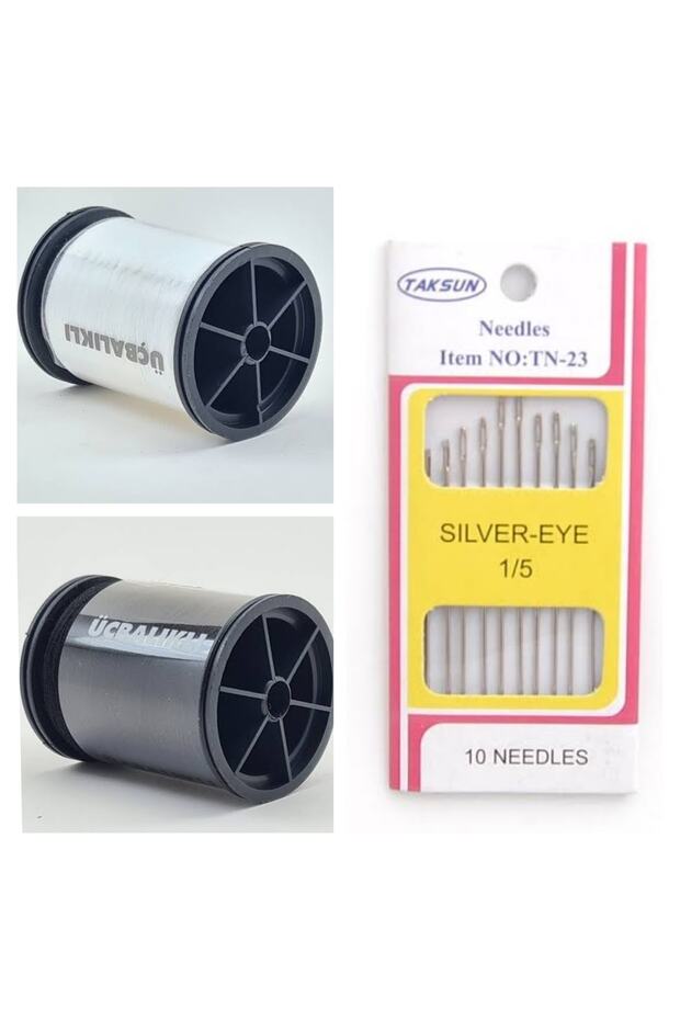 Set of 3 Sewing Set Needle Thread Set - 2 Pieces of Thread 1 Pack of Needles