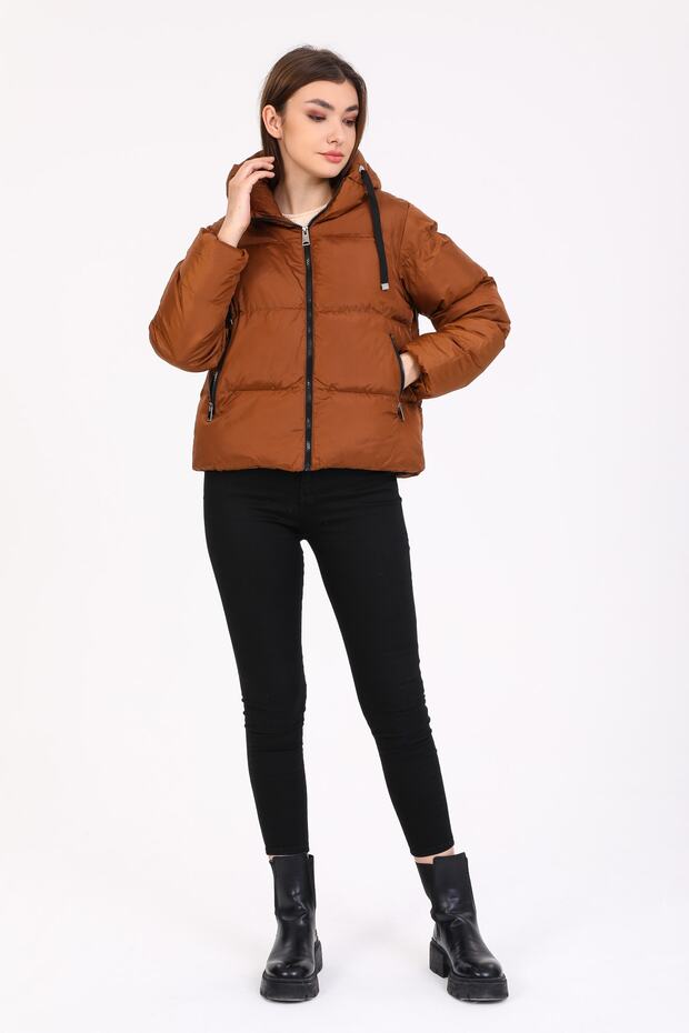 Kadın Bakır Kapüşonlu Şişme Mont - 3