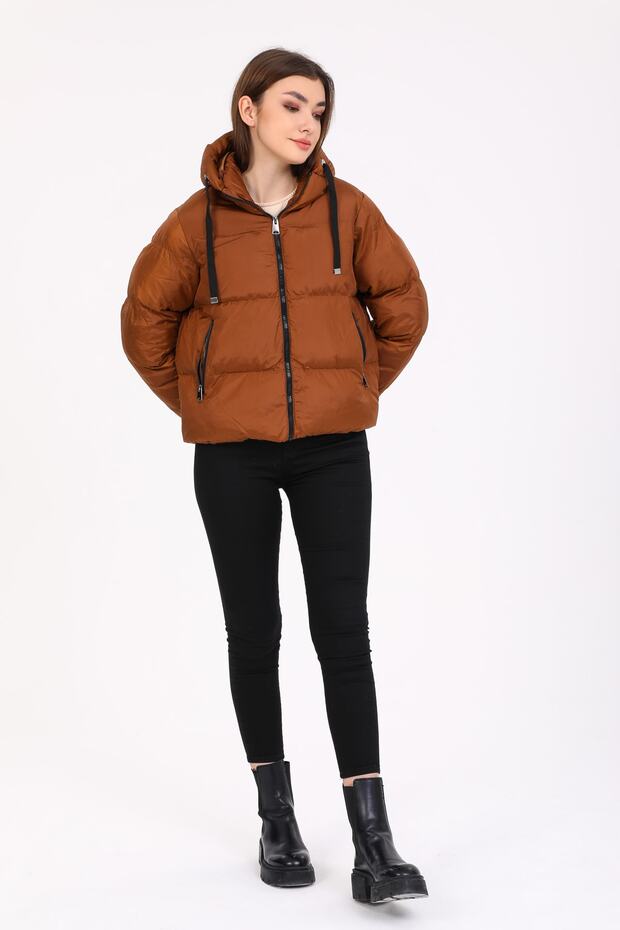 Kadın Bakır Kapüşonlu Şişme Mont - 6