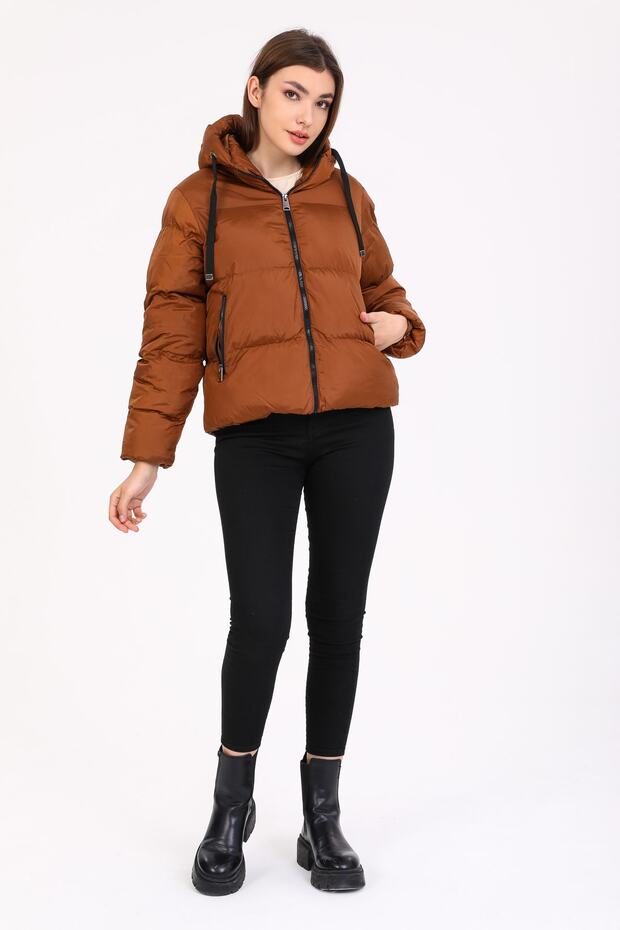 Kadın Bakır Kapüşonlu Şişme Mont - 7