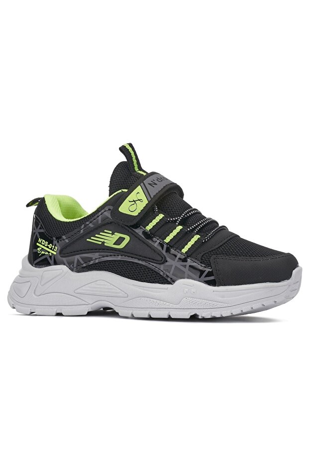 Unisex Kids Sneakers - Black Yellow, Breathable, Velcro Rubber, Flexible Shoes 0013
