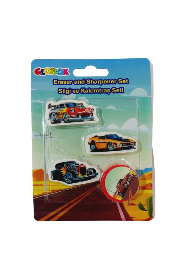 Shaped Eraser And Pencil Sharpener Set Car Unicorn Dinosaur Mermaid
