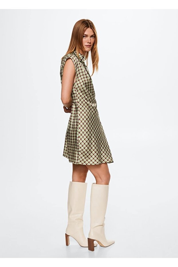 Desenli Retro Elbise - 7