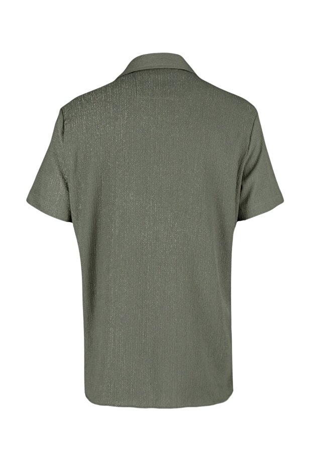 Haki Regular Fit Kısa Kol Yazlık Dokulu Bürümcük Örme Gömlek TMNSS23GO00055 - 8