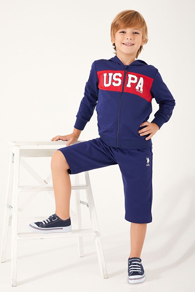 Base. Polo Assn Zipper Detail Navy Blue Boy Bermuda Suit