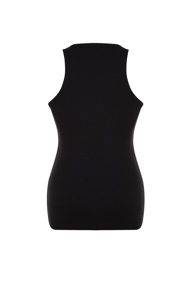 Siyah Halter Yaka Pamuklu Fitted/Vücuda Oturan Basic Örme Atlet TBBSS23CV00001 - 7