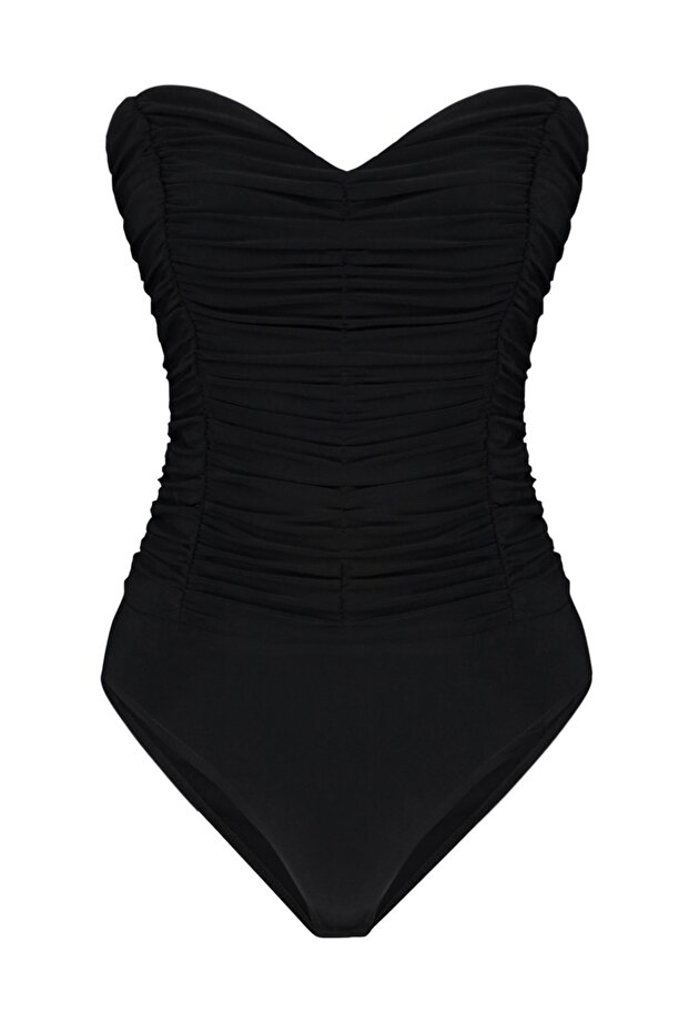 Siyah Astarlı Drapeli Çıtçıtlı Örme Body TPRSS23BD00027