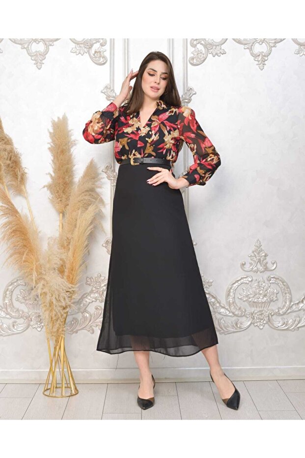 فستان منقوش من الشيفون - 1