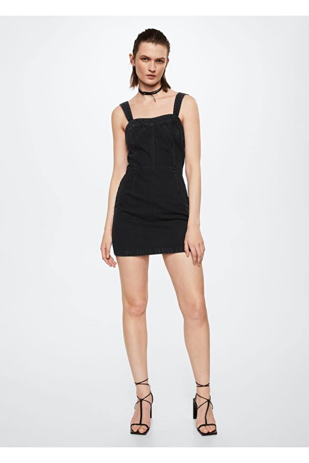 Fermuarlı Denim Elbise - 2