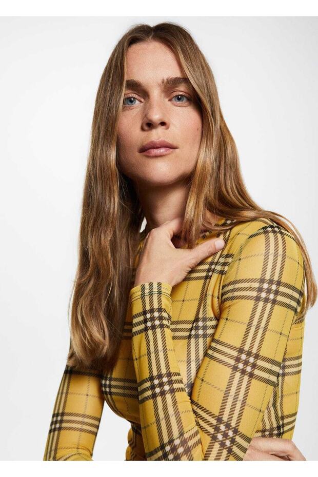 Kareli Şifon Tişört - 6