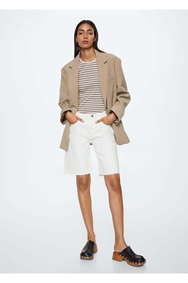 Paçaları Dikişsiz Denim Bermuda Şort - 2