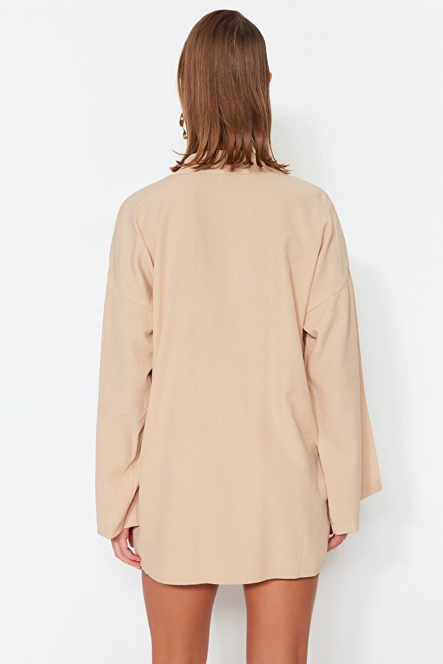 Beżowe tkane kimono szorty plażowe TBESS23AU00089 - 6