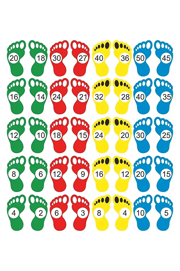 2,3,4,5’er Ritmik Sayma Ayak Izi Sticker 20 Çift - 1