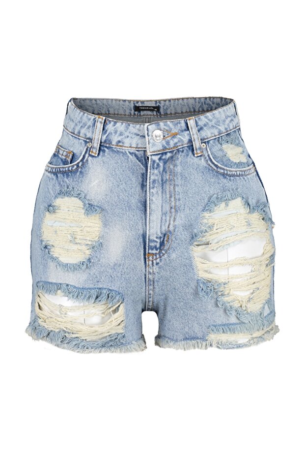 Mavi Denim Yırtık Plaj Mini Yüksek Bel Şort & Bermuda TBESS23SR00037 - 6