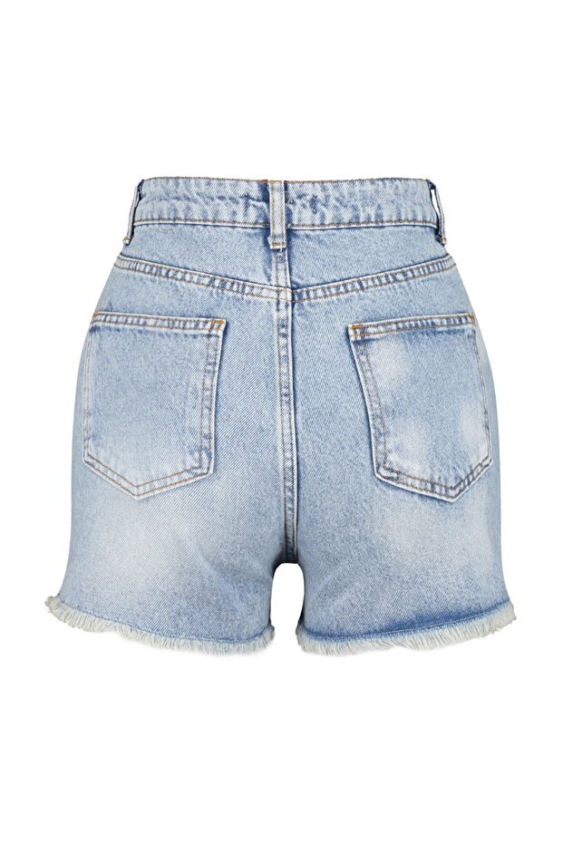Mavi Denim Yırtık Plaj Mini Yüksek Bel Şort & Bermuda TBESS23SR00037 - 8