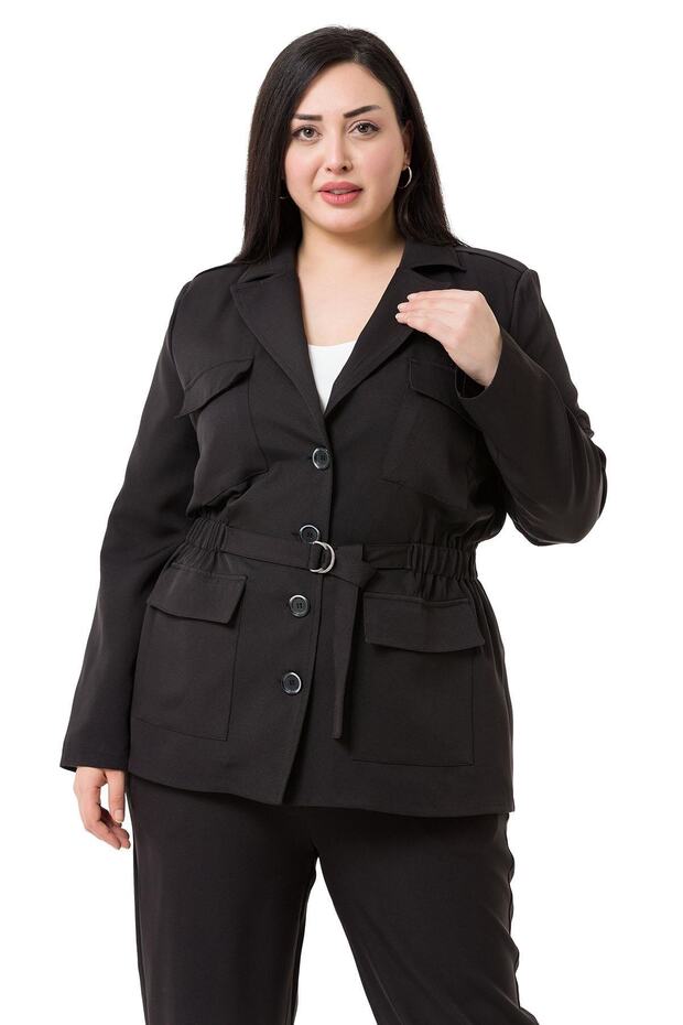 Plus Size Jacket Pants Lined Black Set - 2