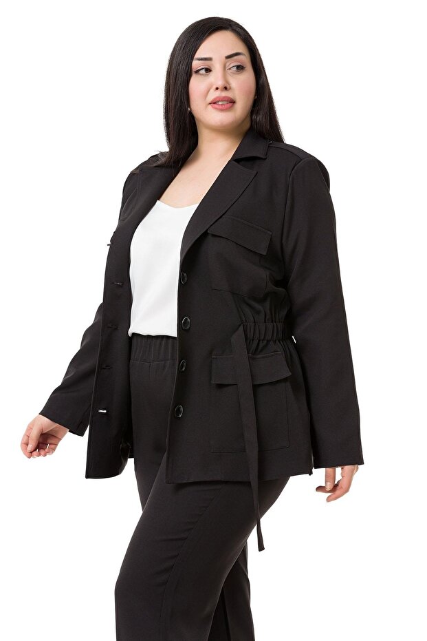 Plus Size Jacket Pants Lined Black Set - 5