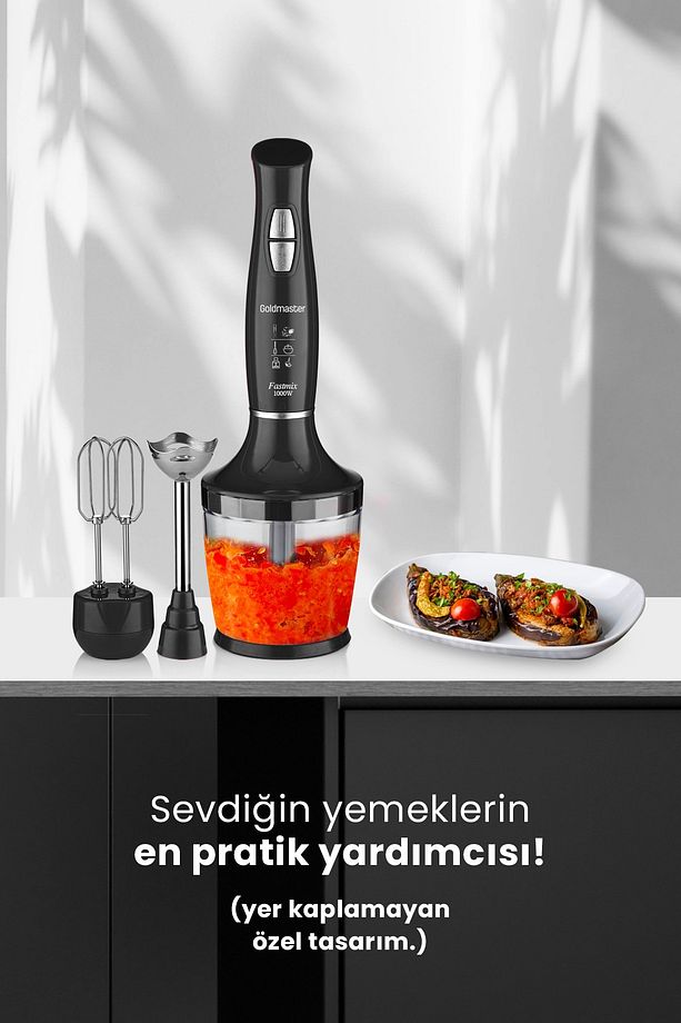 Fastmix Siyah 1000 Watt Sessiz Hız Ayarlı 3 In 1 Doğrama Karıştırma Blender Seti - 4