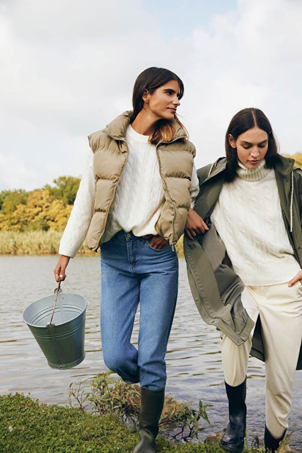 Relax Fit Dik Yaka Basic Cepli Şişme Yelek - 1