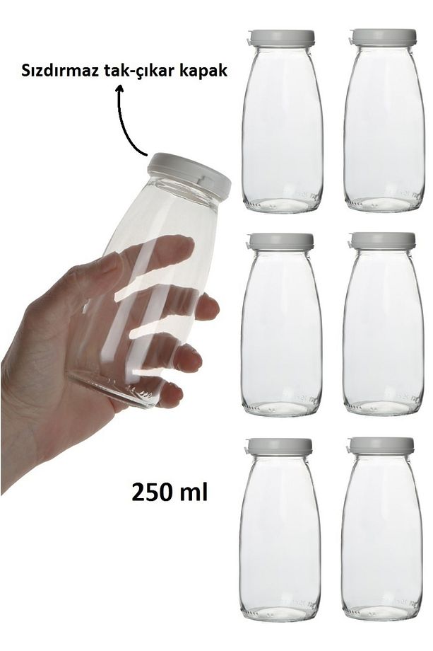 6 Adet Şeffaf Cam Şişe Süt Ayran Limonata Sirke Meşrubat Şişesi Çok Amaçlı - 1