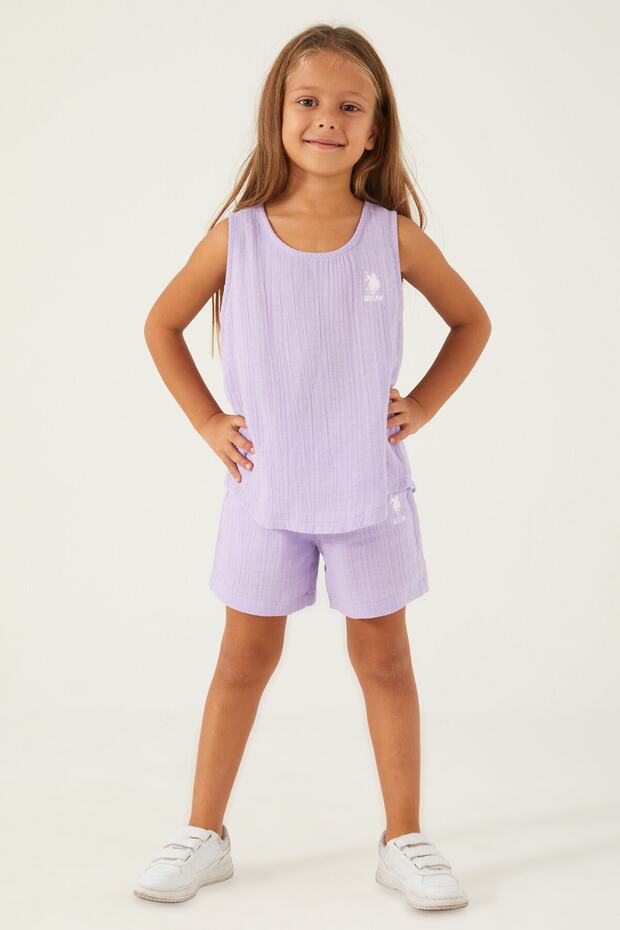 Light Purple Reflection Detail Lila Kız Çocuk Şort Takım - 3
