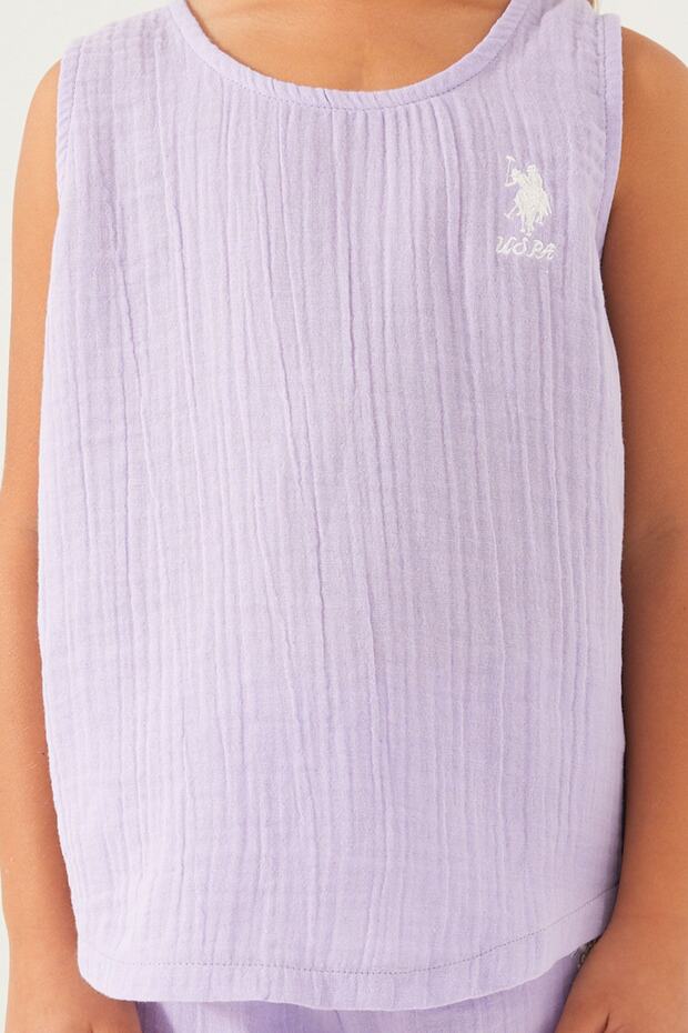 Light Purple Reflection Detail Lila Kız Çocuk Şort Takım - 4