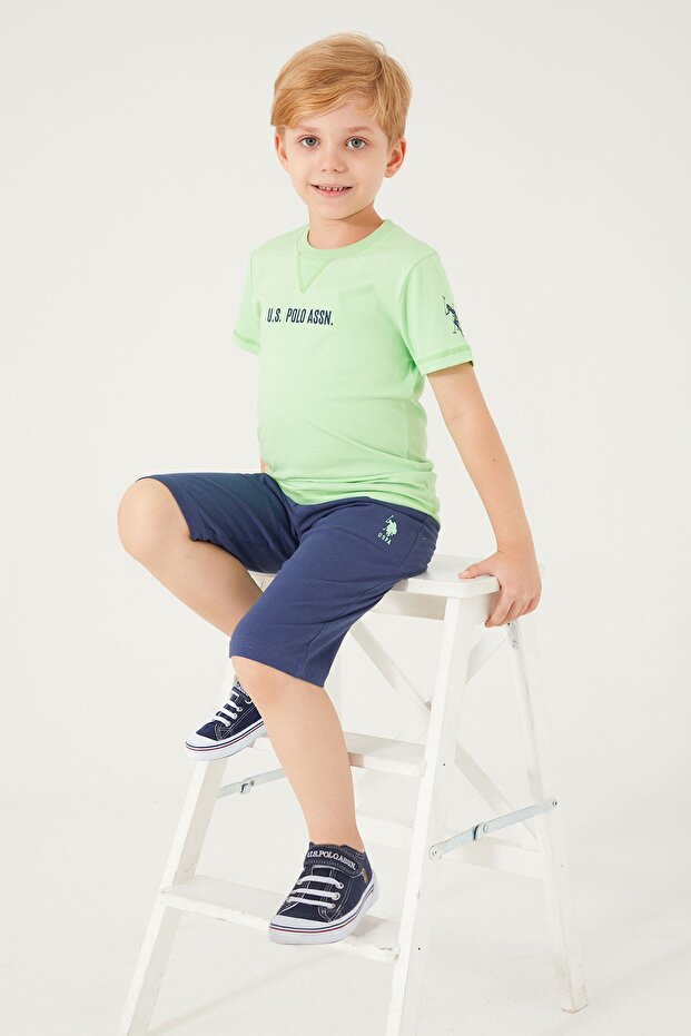 Base. Polo Assn Light Green Texture Red Boy's Capri Suit