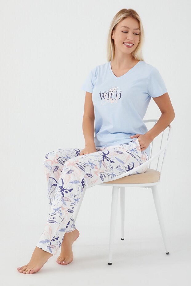 Wild Soul Light Blue Women's Short Sleeve Pajama Set