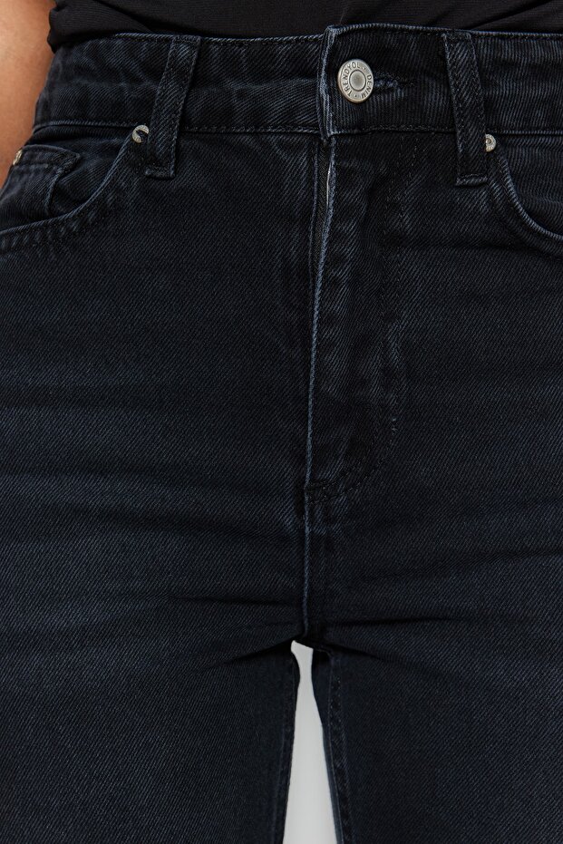 Μαύρο ψηλόμεσο τζιν Mom 100% βαμβακερό χωρίς ελαστικότητα TWOSS23JE00085 - 6